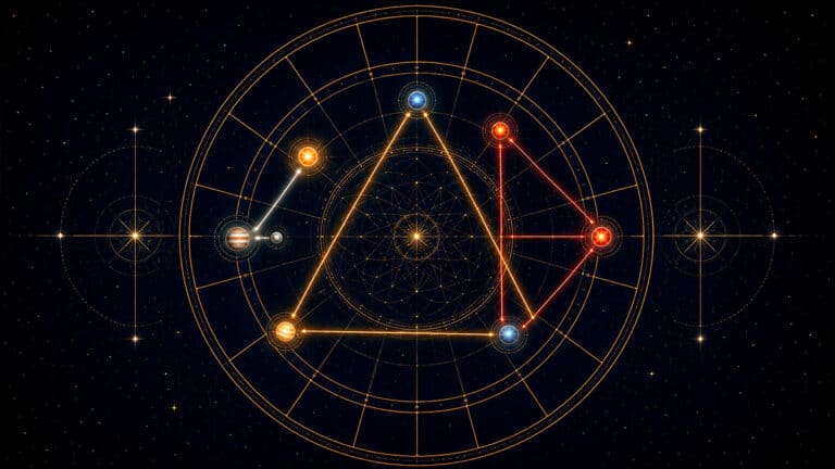 Aspekte im Horoskop: Geometrische Verbindungslinien zwischen Planeten zeigen harmonische und Spannungsaspekte