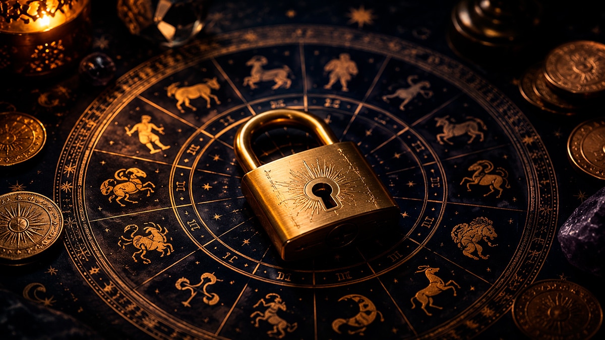 Goldenes Schloss auf astrologischer Karte als Symbol für Geldblockaden im Horoskop
