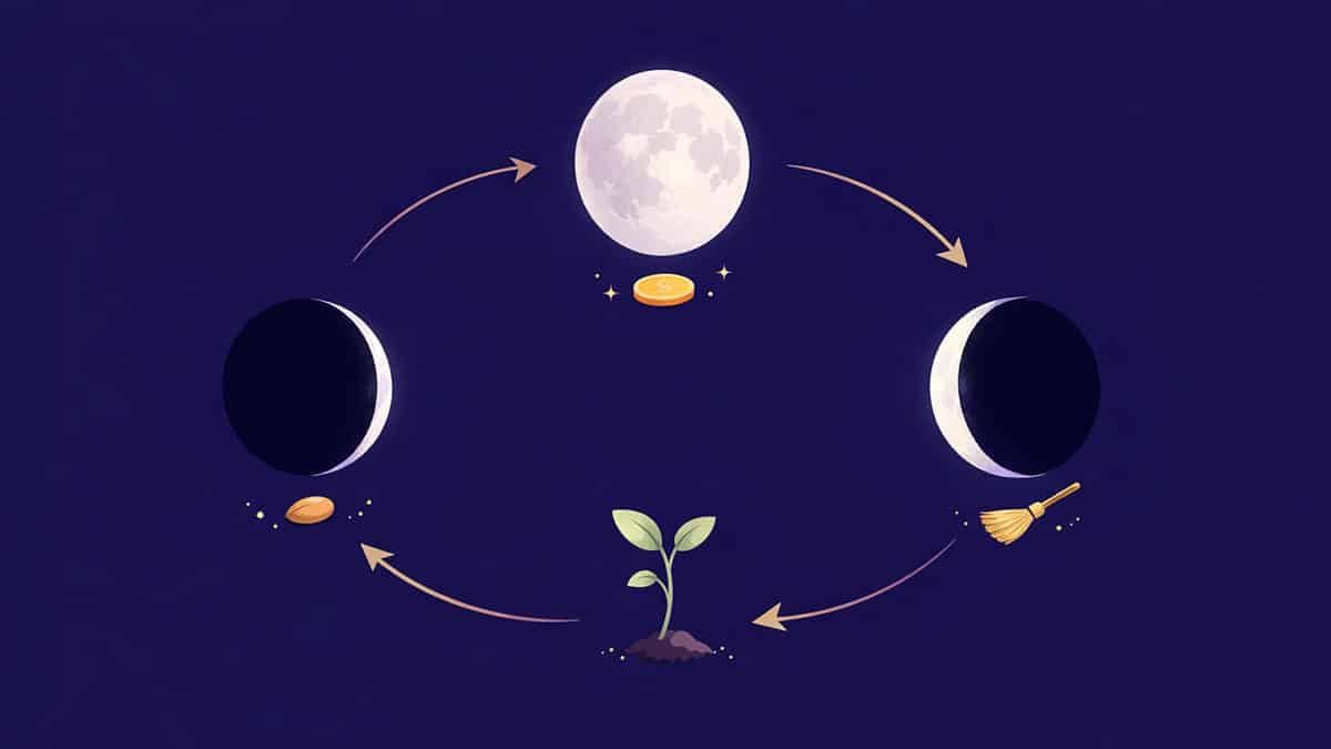 Vier Mondphasen symbolisieren die Viererstruktur einer Finanz-Monatsplanung